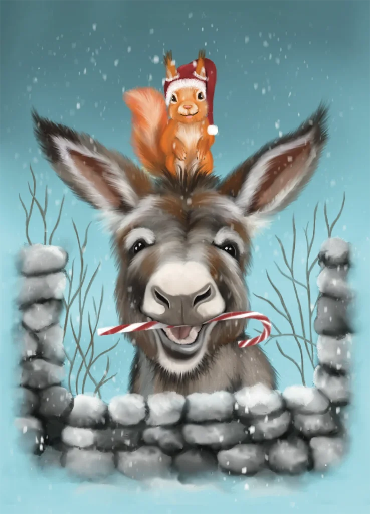 Illustration eines Esels mit Eichhörnchen von Yvonne Stöckemann-Paare