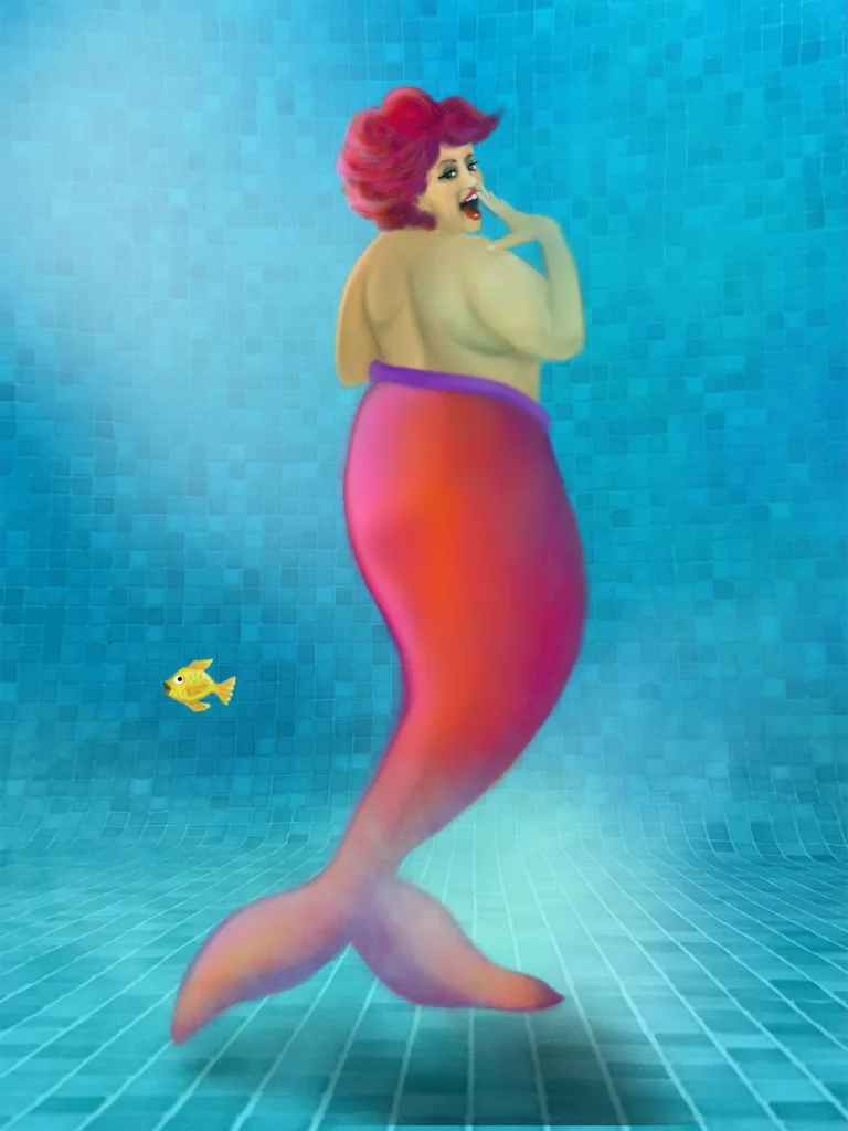 Meerjungfrau mit pinker Flosse in einem Schwimmbad