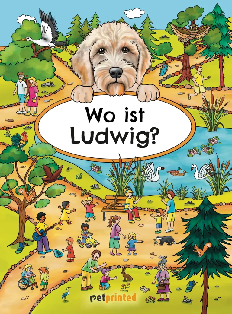 Cover des individualisierbaren PetPrinted-Wimmelbuchs Wo ist mit Hund oder Katze